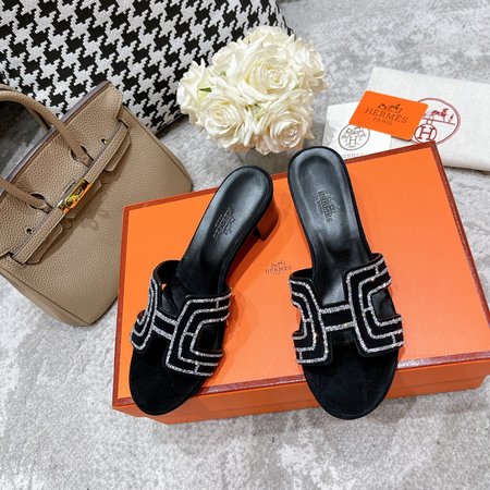 Hermes Block heel diamond color matching slippers