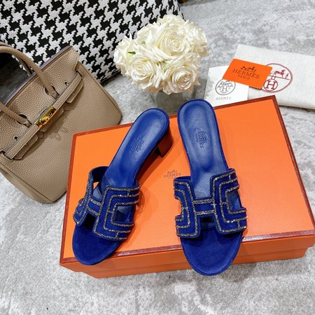 Hermes Block heel diamond color matching slippers