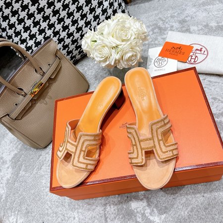 Hermes Block heel diamond color matching slippers