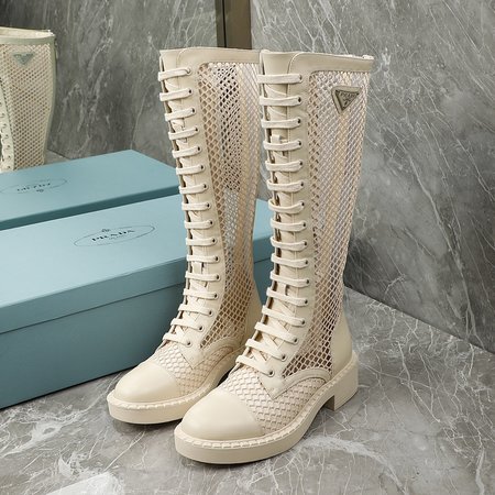 Prada military boots rose bead cowhide