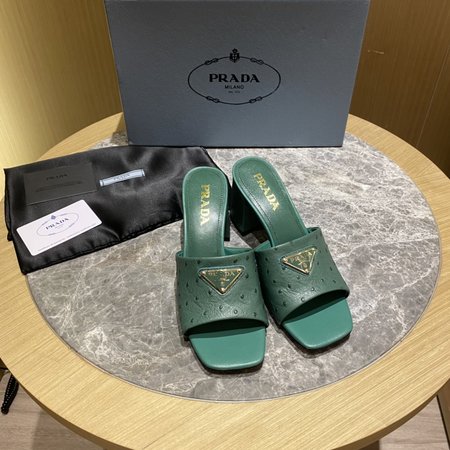 Prada Contrasting Logo Lambskin Slides