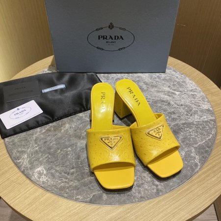 Prada Contrasting Logo Lambskin Slides