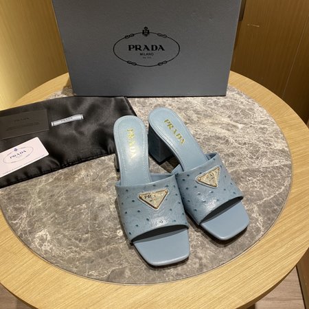 Prada Contrasting Logo Lambskin Slides