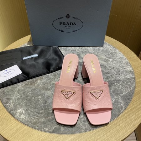 Prada Contrasting Logo Lambskin Slides