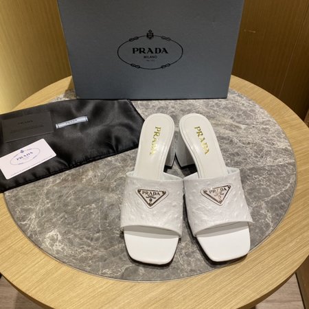 Prada Contrasting Logo Lambskin Slides