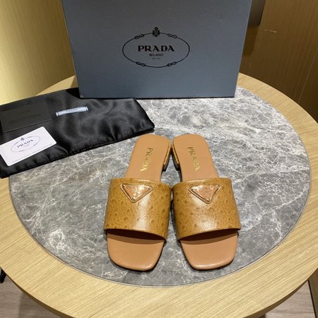 Prada Contrasting Logo Lambskin Slides