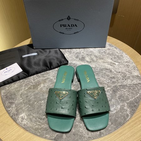 Prada Contrasting Logo Lambskin Slides