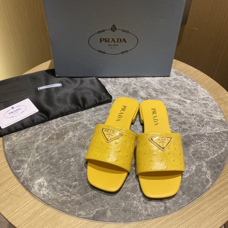 Prada Contrasting Logo Lambskin Slides