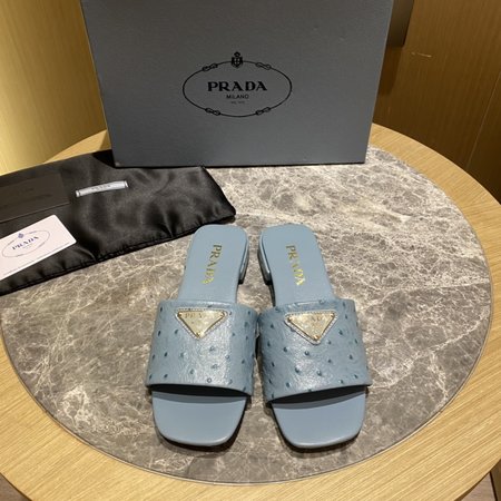 Prada Contrasting Logo Lambskin Slides