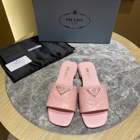 Prada Contrasting Logo Lambskin Slides