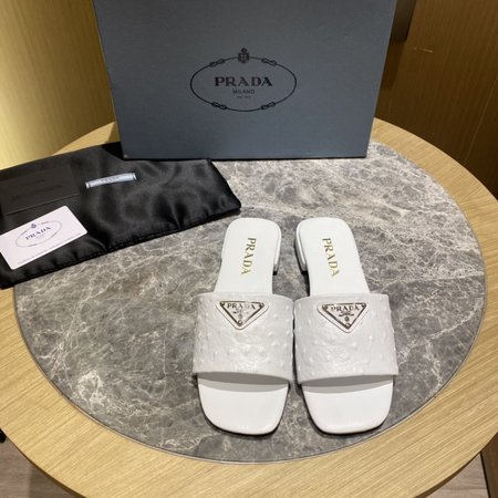 Prada Contrasting Logo Lambskin Slides