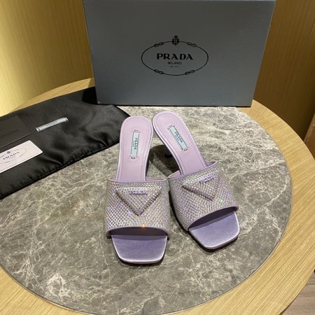 Prada square toe high heel slippers