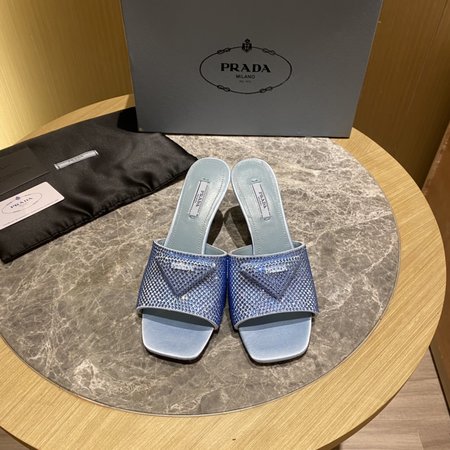 Prada square toe high heel slippers