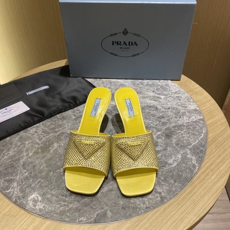 Prada square toe high heel slippers