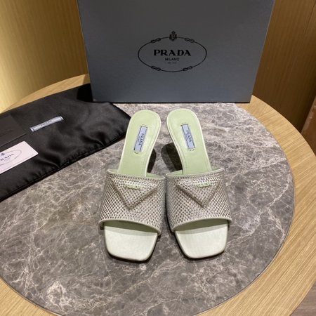 Prada square toe high heel slippers