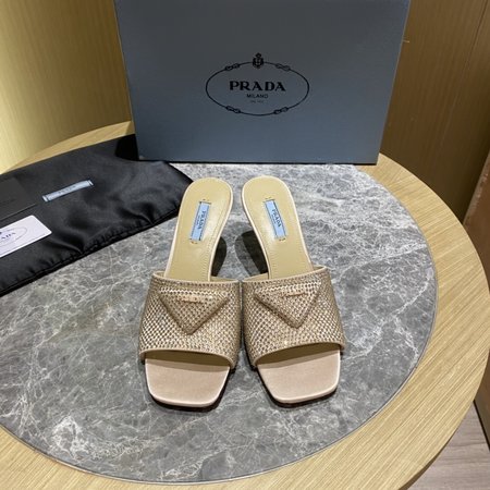 Prada square toe high heel slippers