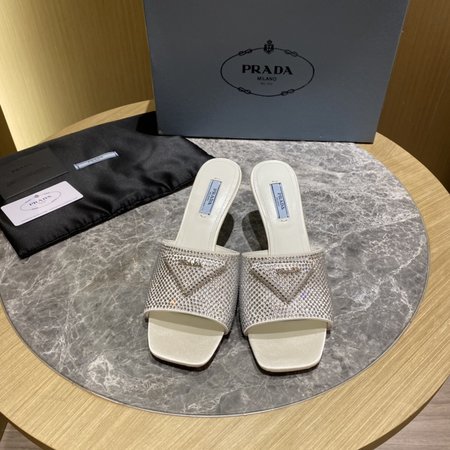 Prada square toe high heel slippers