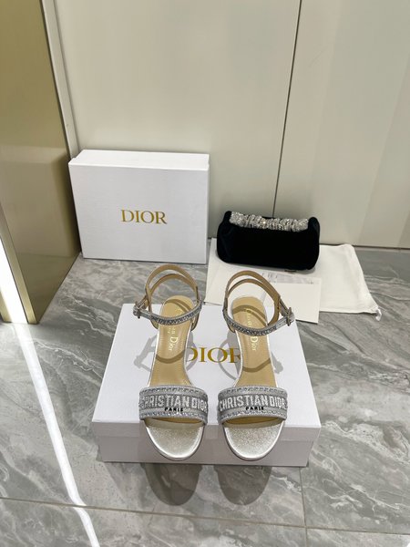 Dior Dway heeled sandals with intricate embroidery on Italian lasts