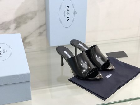 Prada Glossed-leather heeled slides