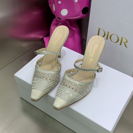 Dior La Paisienne CD bow crystal diamond buckle low-heeled sandals