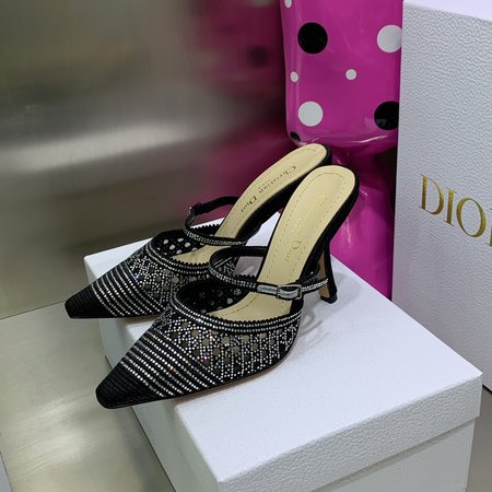 Dior La Paisienne CD bow crystal diamond buckle low-heeled sandals