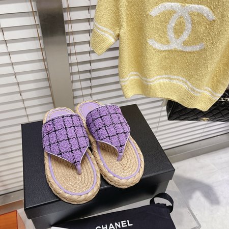 Chanel CC Straw Slippers