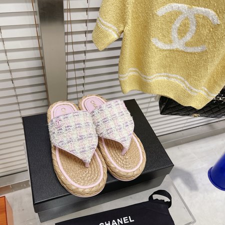 Chanel CC Straw Slippers