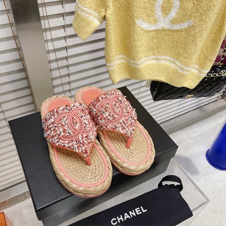 Chanel CC Straw Slippers