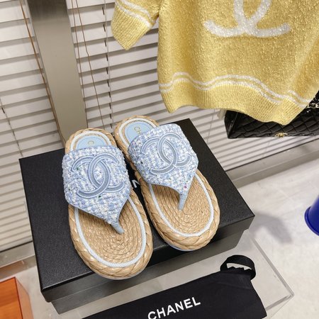 Chanel CC Straw Slippers