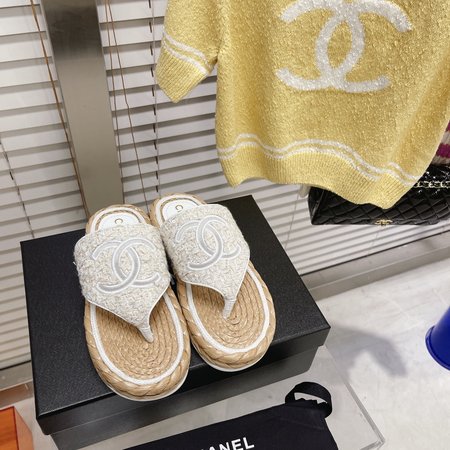 Chanel CC Straw Slippers