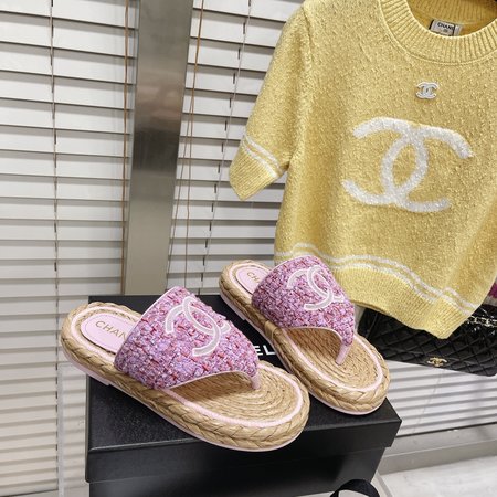 Chanel CC Straw Slippers