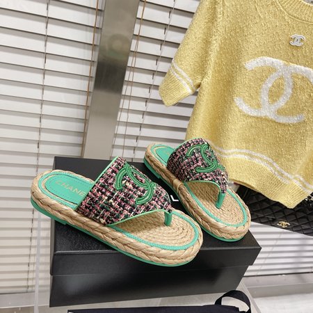 Chanel CC Straw Slippers