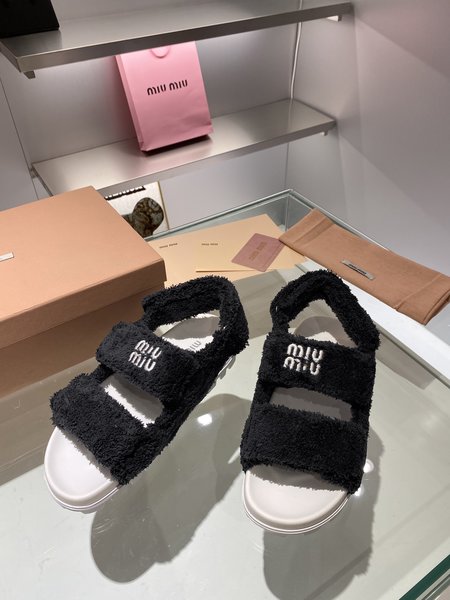 Miu Miu embroidered letter fur slippers