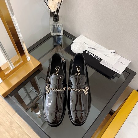 Chanel chain block heel loafers