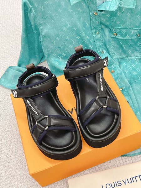 Louis Vuitton platform sandals in denim and sheepskin