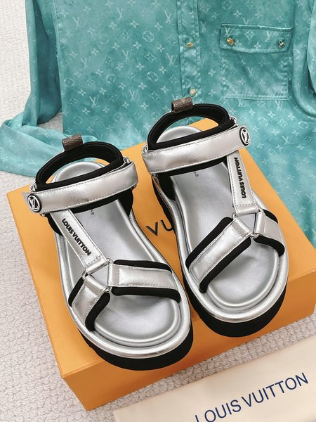 Louis Vuitton platform sandals in denim and sheepskin