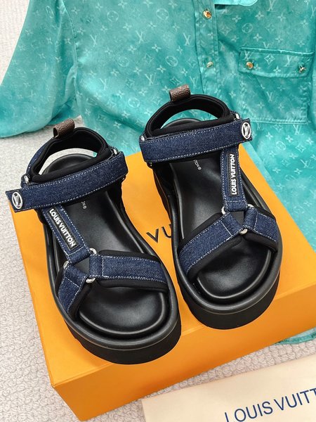 Louis Vuitton platform sandals in denim and sheepskin