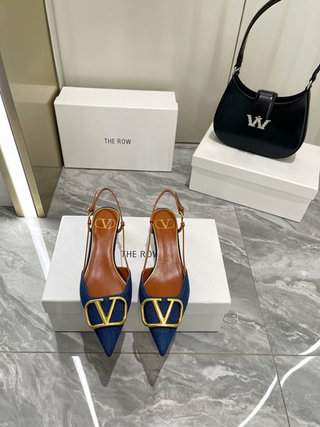 Valentino Big V buckle denim sandals and slippers