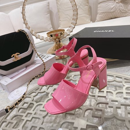 Chanel Classic CC Logo Heel Sandals in Colorful Patent Leather