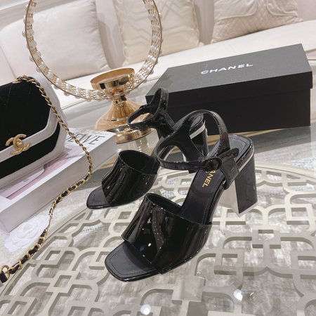 Chanel Classic CC Logo Heel Sandals in Colorful Patent Leather