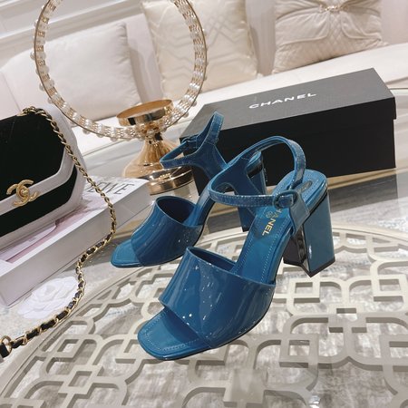 Chanel Classic CC Logo Heel Sandals in Colorful Patent Leather