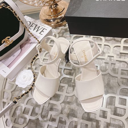 Chanel Classic CC Logo Heel Sandals in Colorful Patent Leather