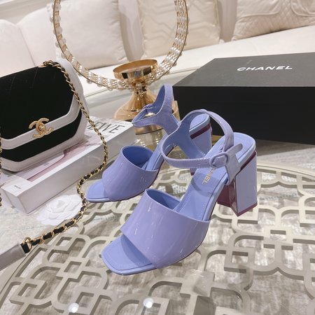 Chanel Classic CC Logo Heel Sandals in Colorful Patent Leather
