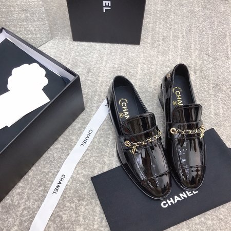 Chanel chain block heel loafers