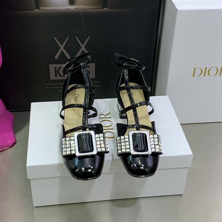 Dior La Paisienne CD bow crystal diamond buckle low-heeled sandals