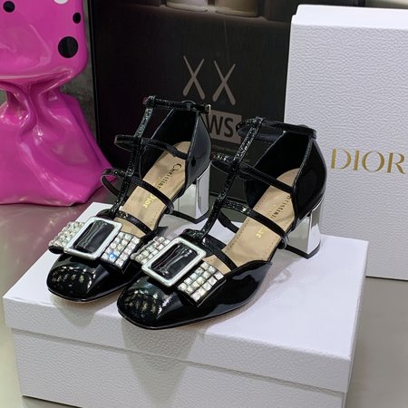 Dior La Paisienne CD bow crystal diamond buckle low-heeled sandals