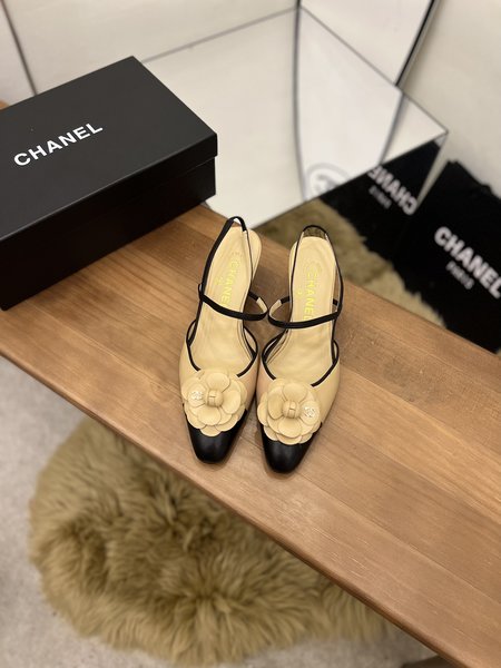 Chanel square toe leather high heels