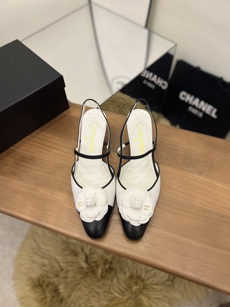 Chanel square toe leather high heels