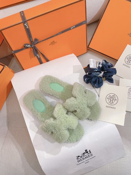 Hermes Teddy Bear H Fuzzy Slippers Oran Flat Slippers