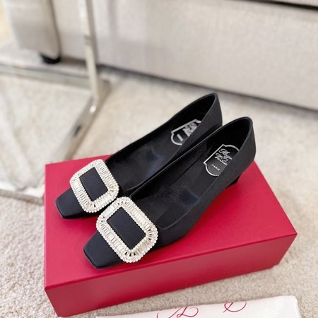 Roger Vivier Classic Belle silk diamond buckle square heels